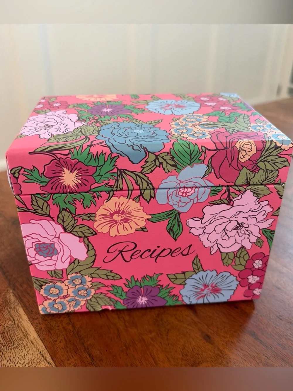 Vera Bradley Recipe Box Cards Set Vibrant Gardenias Pink Floral Kitchen NWOT